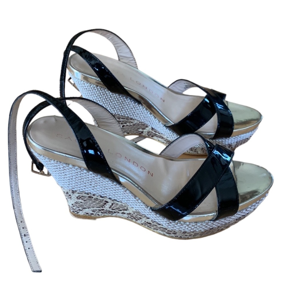 Sacha London Yvette Criss Cross Strap Leather Wedge Sandal Women Size 7